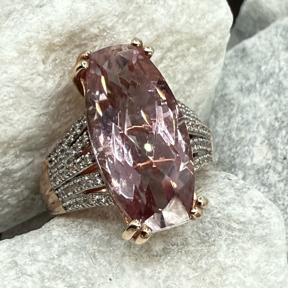 Morganite Cushion Cut Ring Rose Gold Over Sterling CZ Pave Size 7 - Picture 14 of 17